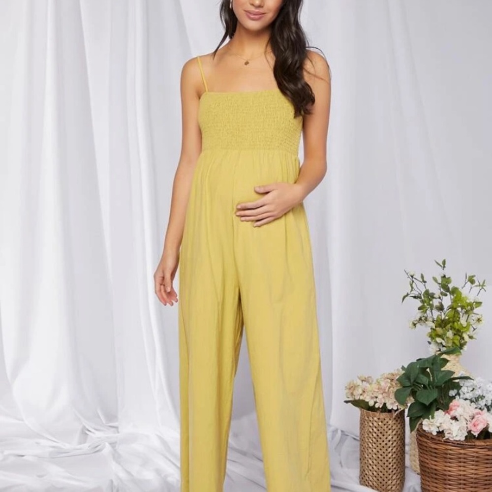 SHEIN Maternity Ruched Solid Cami Jumpsuit